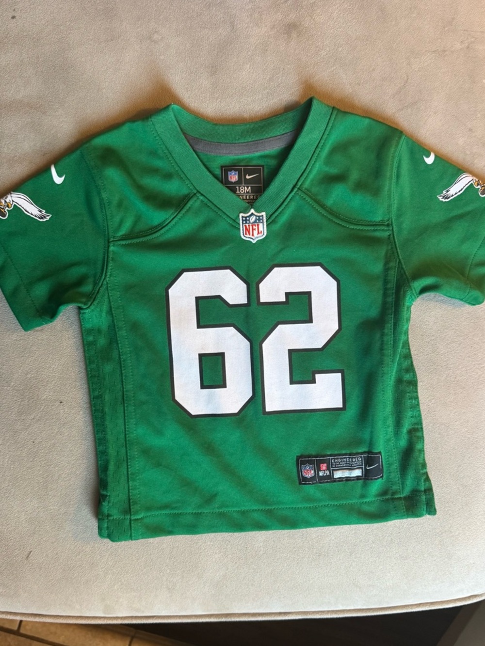 Kids Kelce Green NFL Jersey Top with Number 62 18 months
